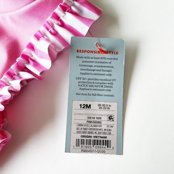 Cat & Jack Swimsuit Girl 12 Month Bikini 2 Piece Set Pink Graphic Ruffle New - Picture 11 of 14